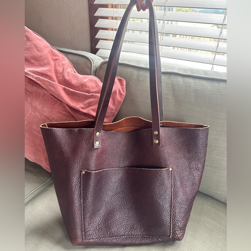 Portland leather large tote dark warm brown